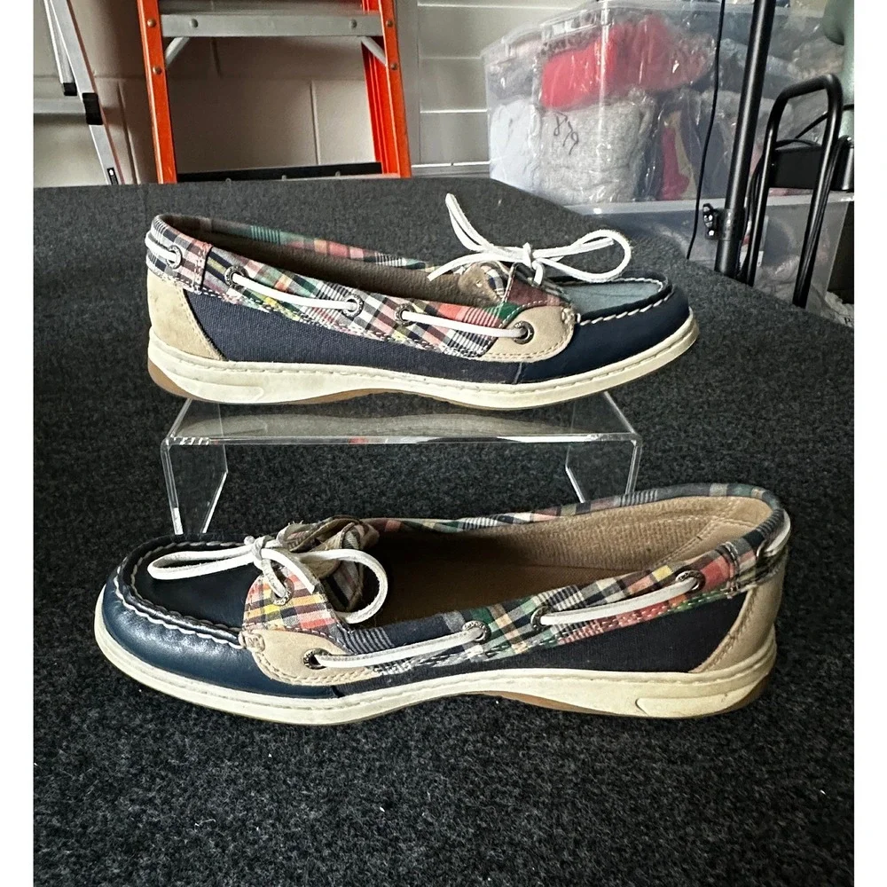 Sperry Womens Navy Tan Plaid Boat Shoes STS84939 Size 9 Memory Foam‎ Loafers